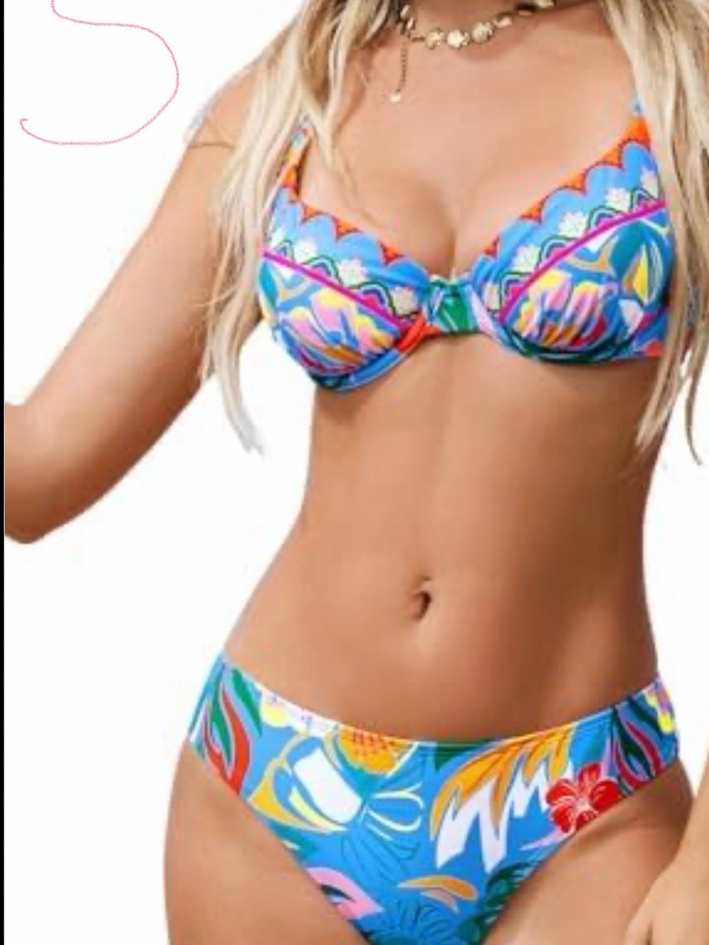 Cupshe Bright Blue Tropical Floral Underwire Bikini